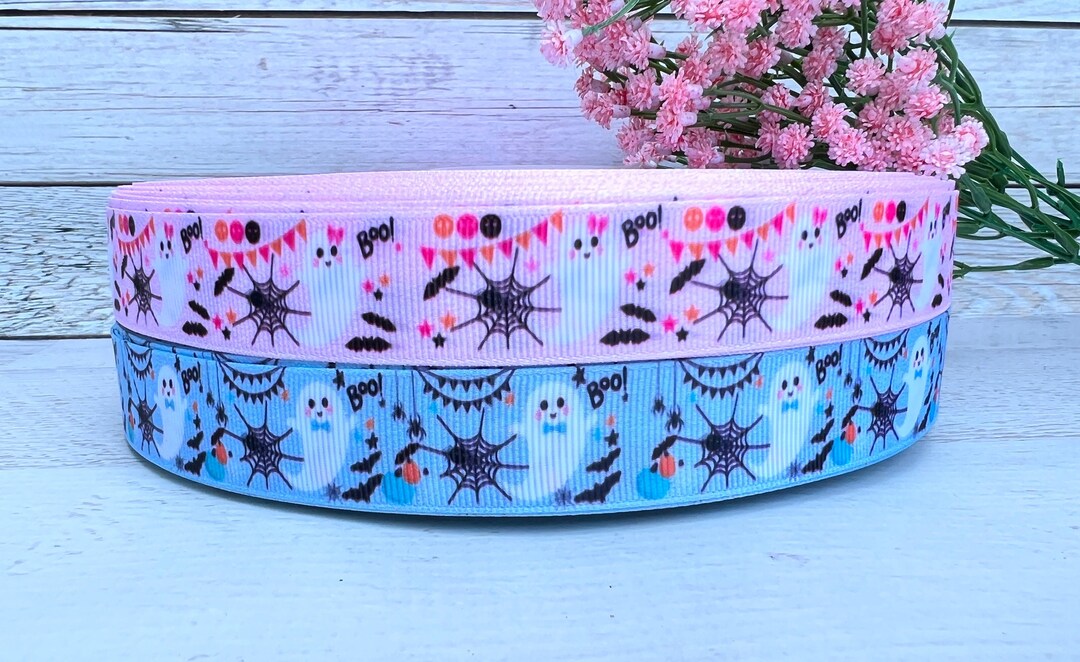7/8” Ghost Grosgrain Ribbon ,halloween Grosgrain Ribbon ,pink Ghost ...