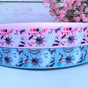 7/8” Ghost Grosgrain Ribbon ,Halloween Grosgrain Ribbon ,Pink Ghost Ribbon, Blue Ghost Ribbon, Halloween Ribbon