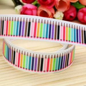 7/8” Pencils Grosgrain Ribbon Colored Pencils Ribbon Crayons Ribbon Back to School Ribbon 3 yards Crayons Ribbon