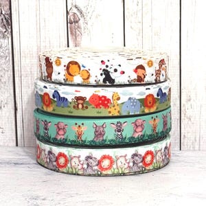 7/8&quot; Safari Animals Jungle Grosgrain ribbon 3 yards 7/8&quot; Safari Ribbon Safari Grosgrain Ribbon Baby Shower Ribbon Diaper Cake Ribbon