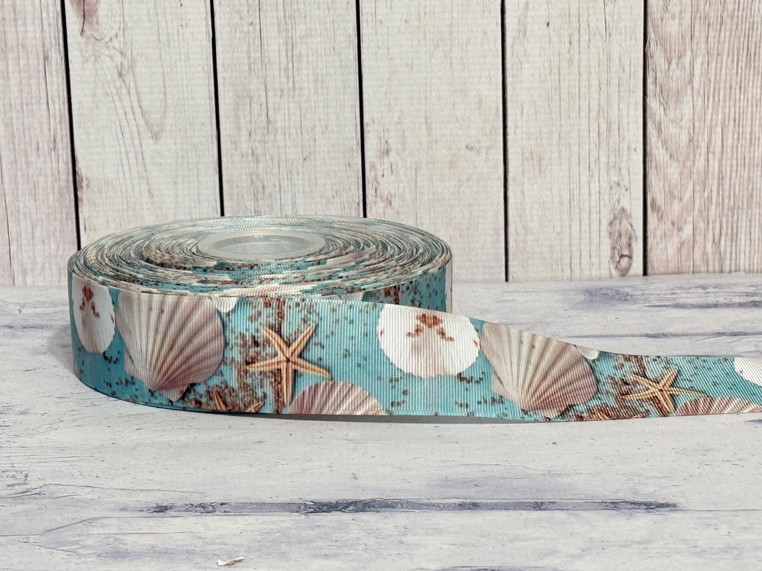 Shell Ribbons 7/8” 1 1/2” Sea Shells , Starfish, Beach Grosgrain Ribbon 3 Yards Ocean ...
