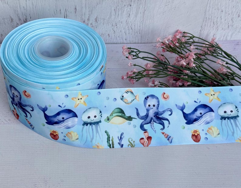 Ocean Ribbon Design Under the Sea Grosgrain Ribbon, Ocean Animals – 3 Yards - Etsy