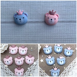 6 pieces Teddy Bear Flatback Resin Blue Teddy Bear Flatback Resin  Pink Bears Cabochons Embellishments Accessories DIY Hair Bow