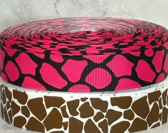 7/8" Giraffe Grosgrain Ribbon : 3 yards Pink or Brown Ribbon