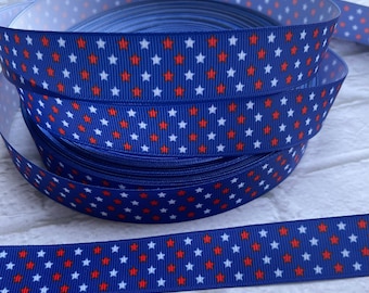 7/8” Patriotic Grosgrain Ribbon ,3 yards 4th of July Patriotic Grosgrain Ribbon DIY Hair Bow Red Blue White Stars Ribbon
