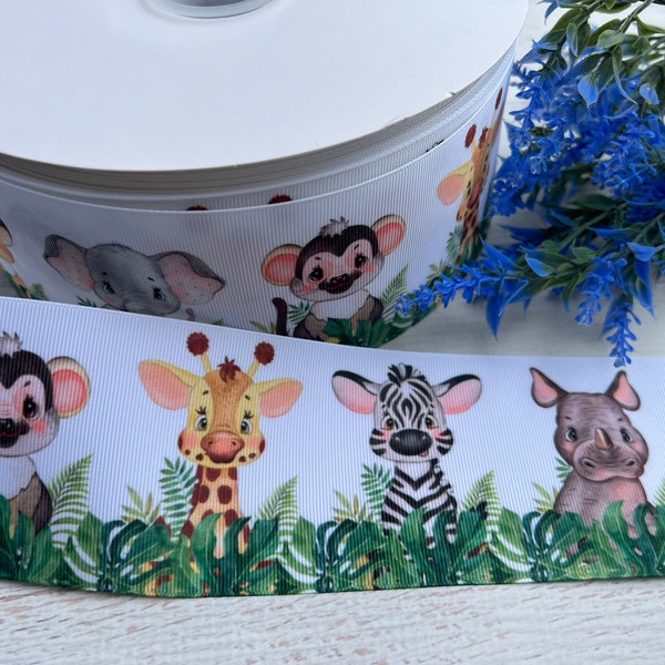 3” 1 1/2” Safari Animals Jungle Grosgrain ribbon 3 yards Safari Ribbon Safari Grosgrain Ribbon Baby Shower Ribbon Diaper Cake Ribbon