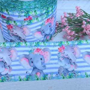 3” Elephant Grosgrain Ribbon Elephant Baby Shower Ribbon Blue Elephant Ribbon Elephant Diaper Ribbons