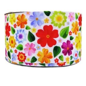 7/8&quot; Flowers Grosgrain Ribbon 3 yards Floral Ribbon Spring Ribbon Flowers Ribbon Multicolor Flower Ribbon