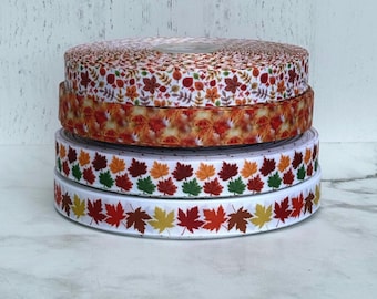 Fall Leaves Grosgrain Ribbon - 7/8" DIY Hair Bow Ribbon