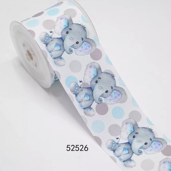 7/8” ,1 1/2”, 3”Blue Elephant Grosgrain Ribbon Elephant Baby Shower Ribbon Blue Gray Jumbo Polka Dots Elephant Ribbon