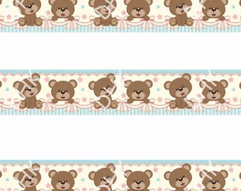 5 Yds Baby Teddy Bears Flannel Feel Ribbon 2 5/8"W 5 Yds Baby Teddy Bears Flannel Feel Ribbon 2 5/8"W