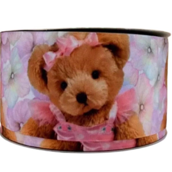 7/8” or 3"Teddy Bear With Pink Bow Grosgrain Ribbon 3 yards Teddy Bear Ribbon Valentine Teddy Bear Baby Shower Ribbon