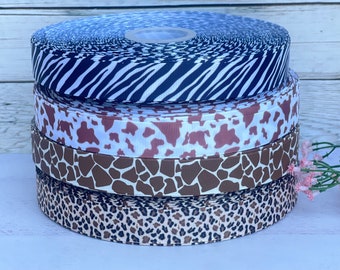 7/8" Animal Printed Grosgrain ribbons 3 yards  Leopard Ribbon Zebra Grosgrain Ribbon Giraffe Grosgrain Ribbon Cow Printed Ribbon