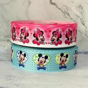 7/8&quot; 1 1/2&quot; Baby Minnie /Baby Mickey Grosgrain Ribbon , Minnie Mouse Ribbon , Mickey Mouse Ribbon