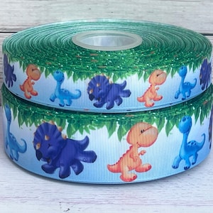 7/8” 1 1/2&quot; Dinosaur Grosgrain Ribbon Dinosaur Ribbon DIY Hair Bow Dinosaur Ribbons Dinosaur Baby Shower