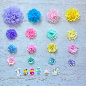 22 pcs DIY Baby Headband  Flowers ,Lavender Yellow Pink Blue Aqua Flowers DIY Baby Shower Chiffon Flower,Satin flower ,DIY Easter Headband