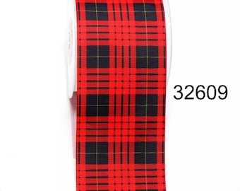 厚手の赤と黒のチェック柄プリントグログランリボン - 7/8インチ - 1.5 厚手の赤と黒のチェック柄プリントグログランリボン - 7/8インチ - 1.5