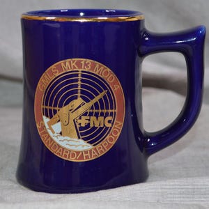 FMC GMLS MK 13 Mod 4 Standard Harpoon Blue Gold Mug 1970s Vintage
