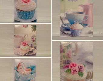 Set of 5 Greetings Card Postcards With Envelopes Afternoon Tea Gifts Cards Cupcakes Flowers Cake