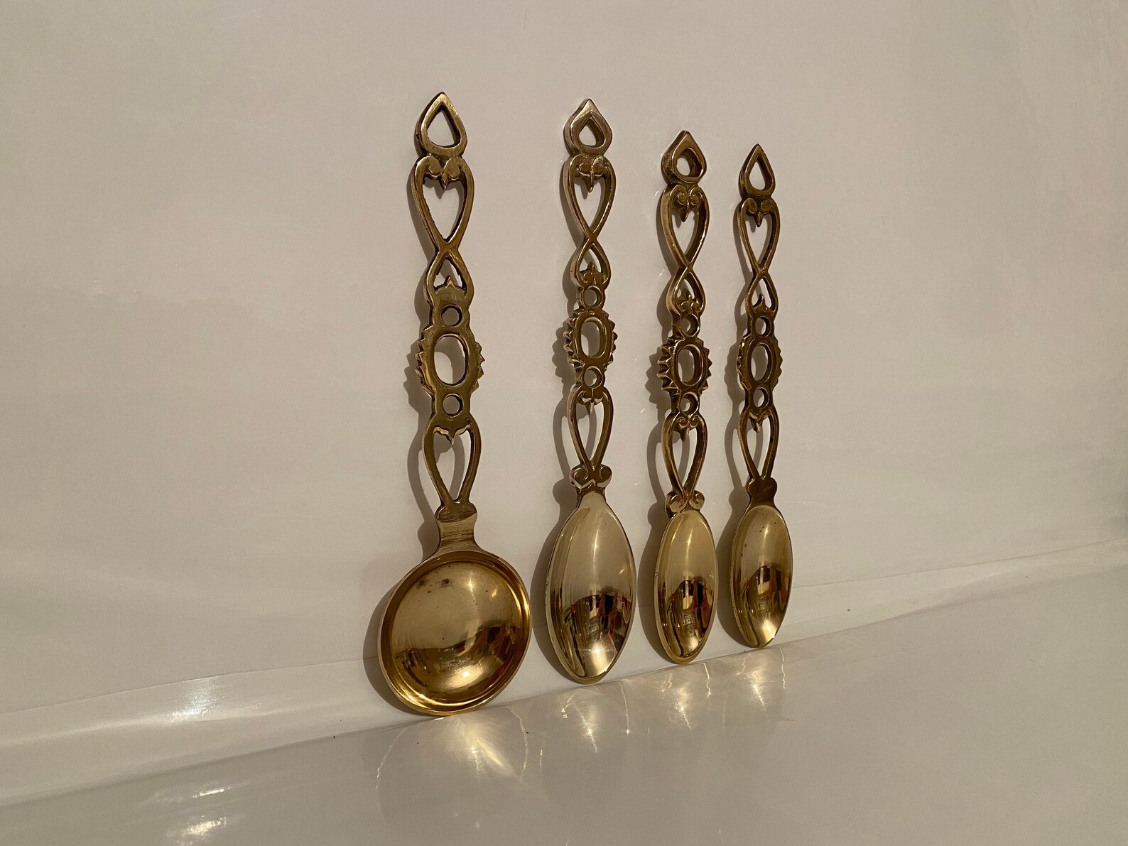 Vintage Brass Spoon Collection Of 4 Victorian Handle Design Etsy