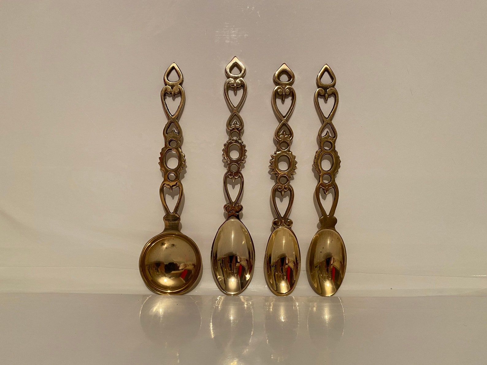 Vintage Brass Spoon Collection Of 4 Victorian Handle Design Etsy