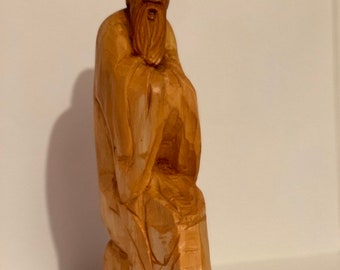 vintage Sculpture en bois sculpté Statue Wise Man Cadeaux Home Decor Ornement