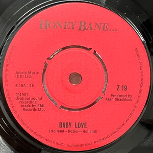 Honey Bane Vinyl 7 Record Baby Love Genre Rock Pop Gift Vintage Music Collection English Singer image 3