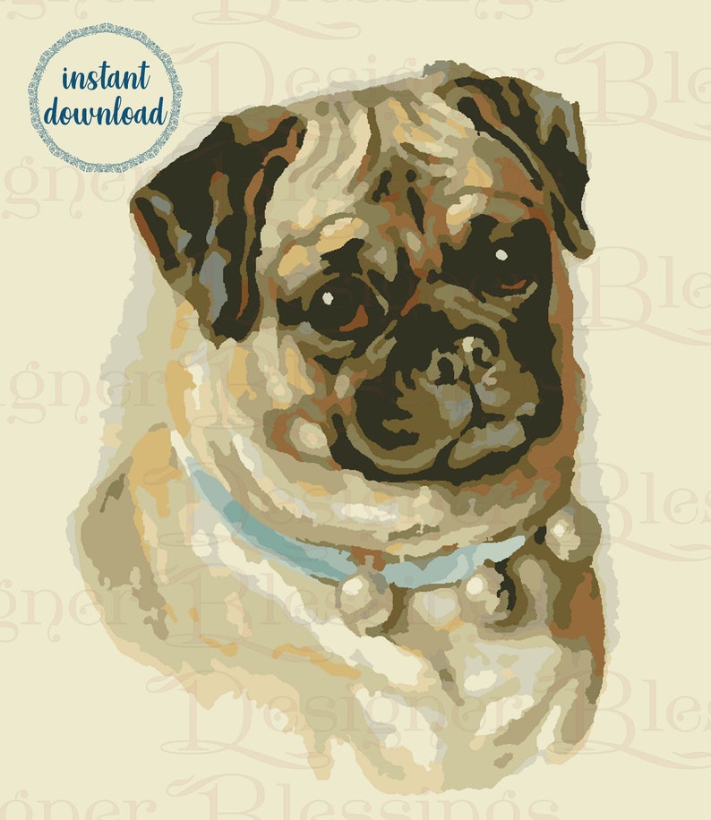 Mops Hund digitale Farbe nach Zahl, Pbn Hund, DIY Malerei Mops, Farbe