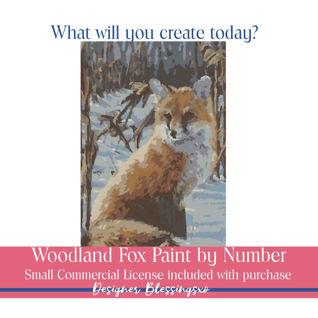 Digital Woodland Fox Paint by Number, Fox PBN, Digital Fox Color by