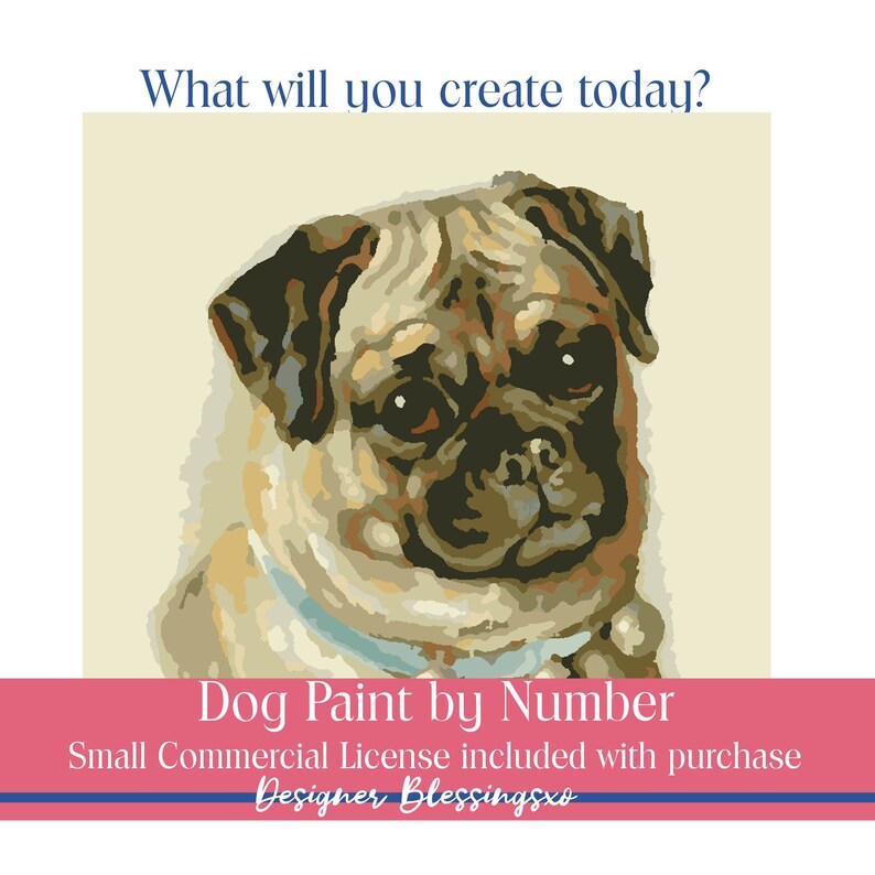 pug dog digital paint by number pbn dog diy painting pug