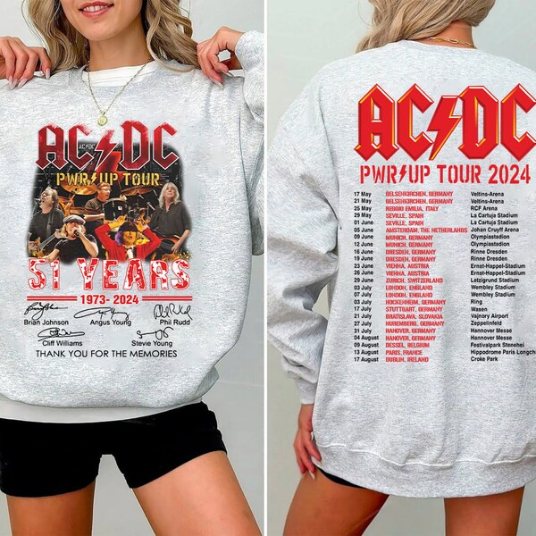 Maglia ACDC Pwr Up World Tour 2024, maglietta grafica ACDC Rock Band
