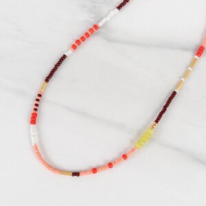 Colorful Beaded Choker Necklace, Handmade Seed Bead Necklace, Pink Layering Necklace, Friendship Necklace, Gold Adjustable Clasp image 4