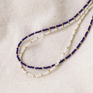Dainty Beaded Necklace, Seed Bead Choker, Pearl White and Gold Necklace, Summer Beach Necklace, Everyday Jewelry, Layering Necklace,