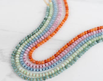 Rondelle Gemstone Beaded Necklace with Charm Holder, Colorful Handmade Necklace,  Candy Gem Beads, Gold Findings
