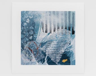 Blue Abstract Fine Art Print, Abstract Ocean Painting, 6x6 inch Giclée Print