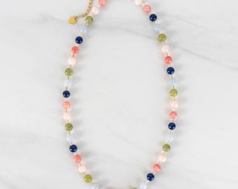 Colorful Handmade Beaded Necklace, Unique Women's Jewelry, Gemstone Necklace with Tarnish Resistant Clasp