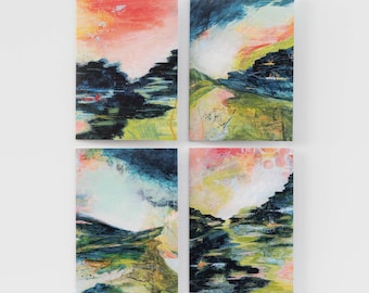 Coastal Abstract Landscape Painting Cards | Set of 4 Blank Greeting Cards with Envelopes