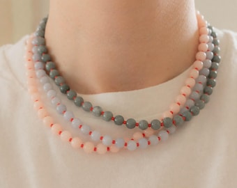 Handmade Jade Beaded Necklace, Colorful Gemstones and Glass Seed Beads, Gold Findings