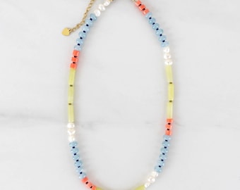 Colorful Pearl Beaded Necklace, Unique Handmade Jewelry, Gift for Her