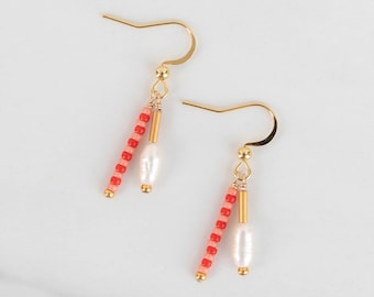 Colorful Beaded Pearl Dangle Earrings, Fun Beaded Drop Earrings, Hypoallergenic Ear Hooks
