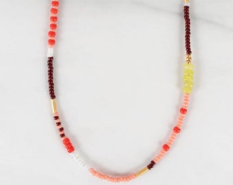 Colorful Beaded Choker Necklace, Handmade Seed Bead Necklace, Pink Layering Necklace, Friendship Necklace, Gold Adjustable Clasp