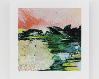 Coastal Abstract Landscape Painting Art print, 8x8 inch Giclée Print, Landscape Wall Art