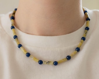 Beaded Gemstone Necklace, Unique Handmade Jewelry, Gold Adjustable Clasp
