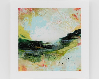 Green Coastal Abstract Landscape Art Print, Acrylic Landscape Painting, 8x8 inch Giclée Print