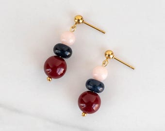 Beaded Dangle Earrings with Gemstones & Glass Beads, Unique Jewelry, Gift for Her, Hypoallergenic Earrings