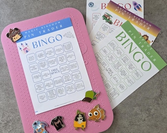Disney Pin Trading Bingo 4 Park Set + Bonus Game Card | Magic Kingdom, EPCOT, Hollywood en Animal Kingdom – afdrukbare game, digitale download