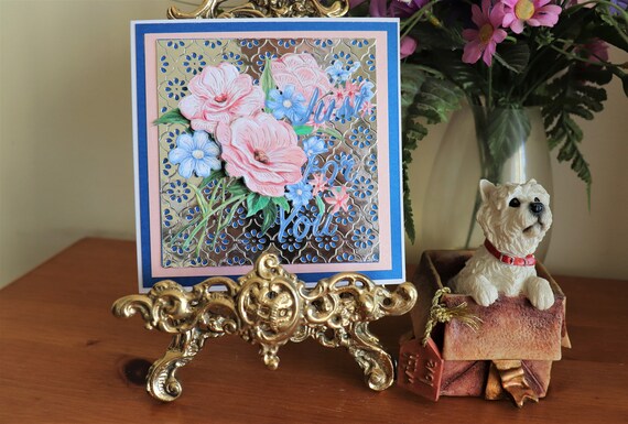 Unique Handmade Greetings Card, Just for You, Birthday, Friend, Gift, Any Occasion with 3D Decoupage Bunch of Flowers.