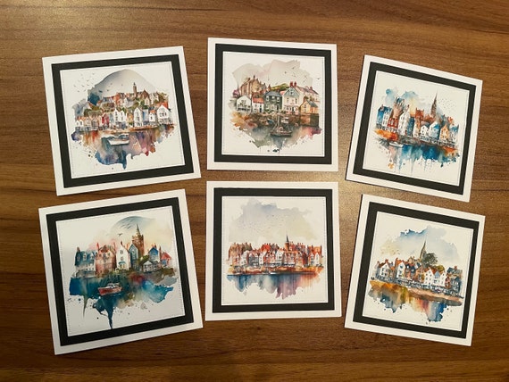 Pack of 6 Luxury Note Cards with Envelopes -  British Harbour Scenes