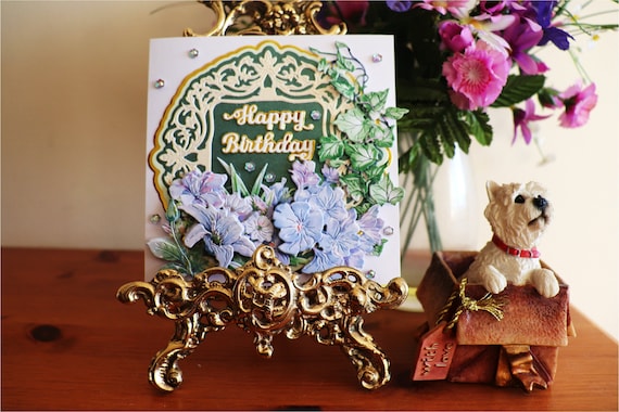 Unique Handmade Birthday Card with 3D Decoupage Flowers