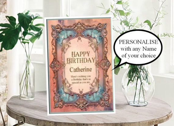 Personalised Birthday Card, any Name in a Vintage Frame Card